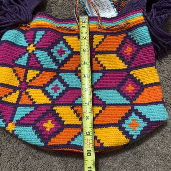 NWT Unique Handmade Monchila Bucket Bag-Crossbody-Drawstring Top-Vibrant Color - Picture 10 of 15